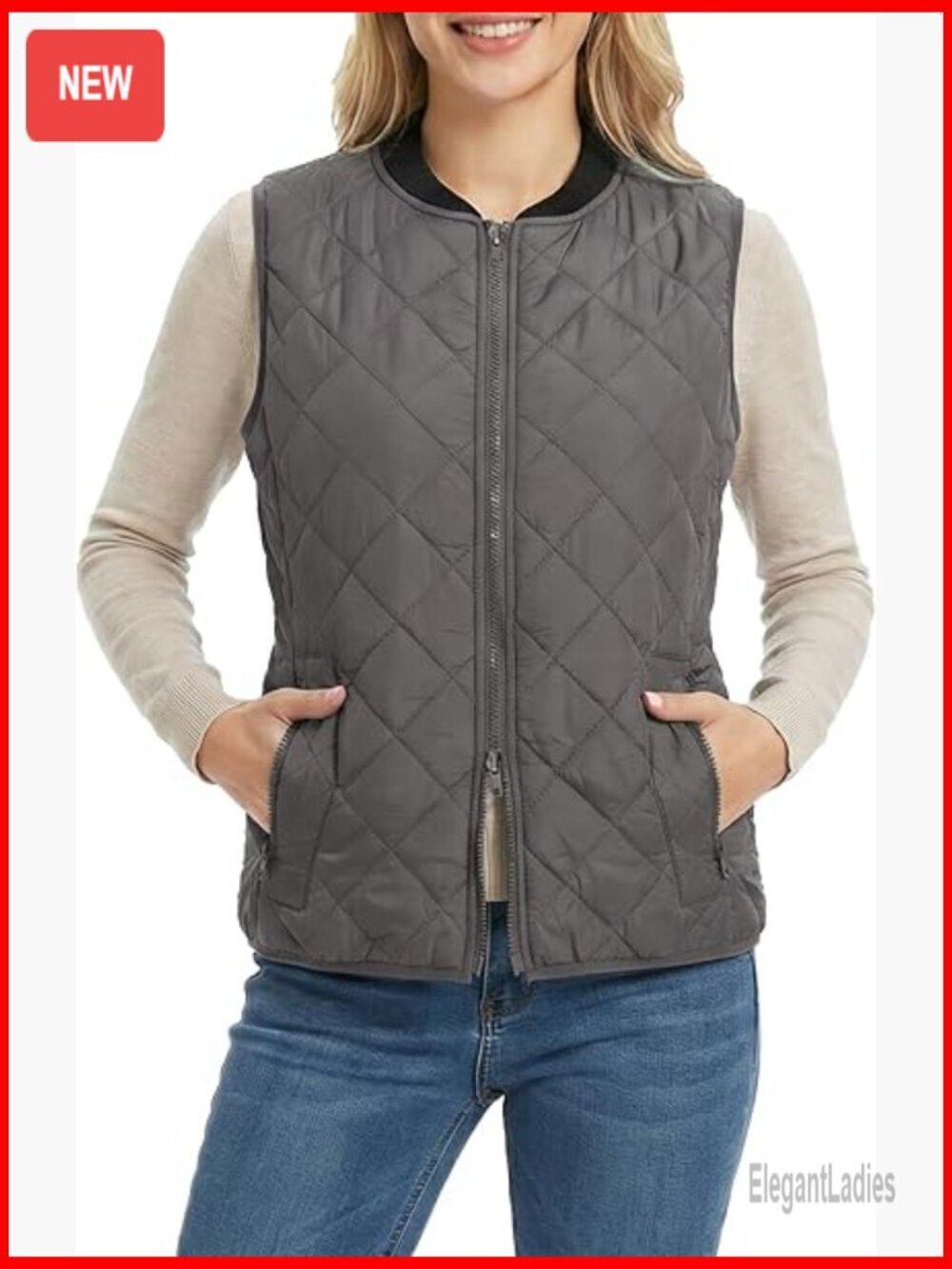 Quilted Vest Lightweight Zip Padded Gilet Sleeveless Jacket Women's Outerwear